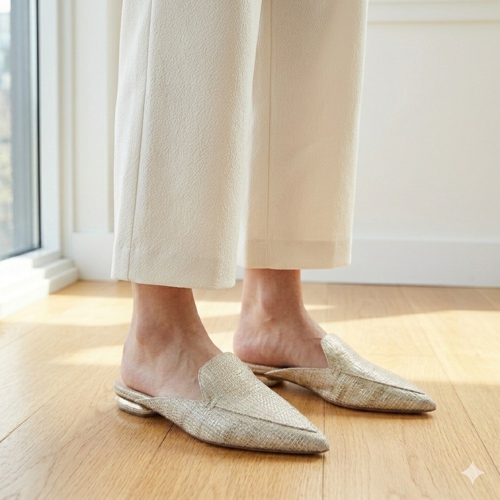 Nicholas Kirkwood Cream Gold Metallic Woven Pointed Toe Beya Mules - US 6 (36)